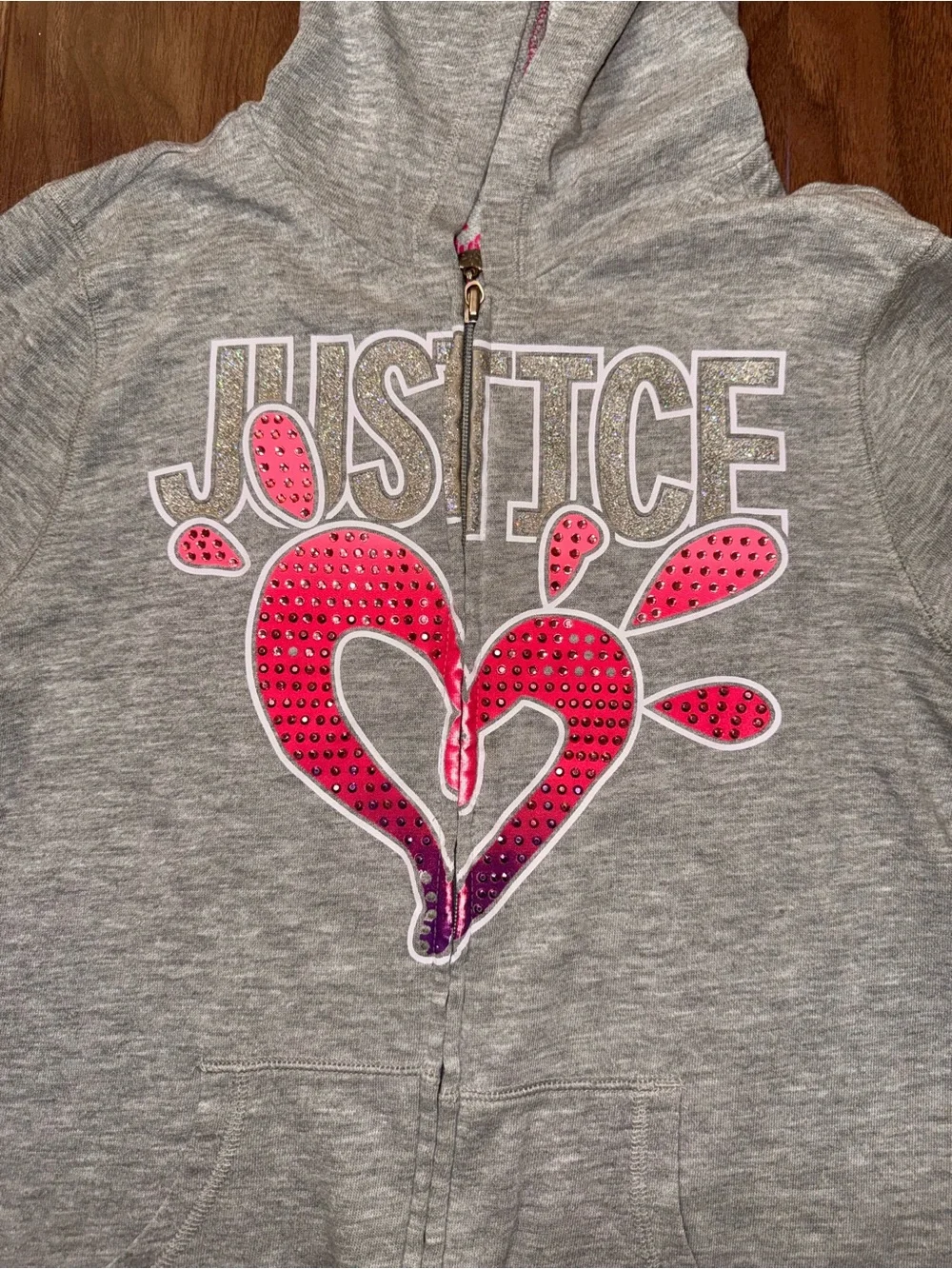 Justice Gray Hoodie & Jogger Set with Pink and Purple Heart Design